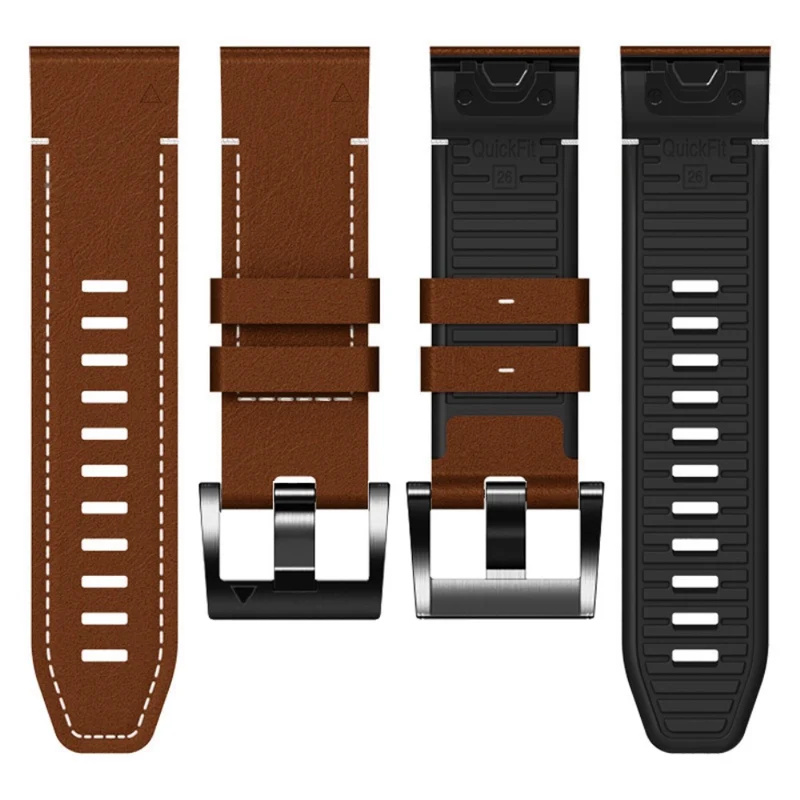 Garmin 26mm Quickfit Universal Watch Strap Leather Coated Flexible Wrist Band - Coffee