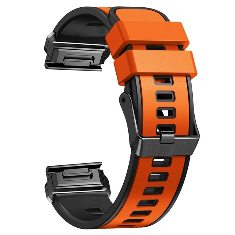 KALEBOL KLB-SSGJ-001 Garmin Fenix 7X / 7X Pro Silicone Watch Band 26mm Strap Dual Color - Orange+Black