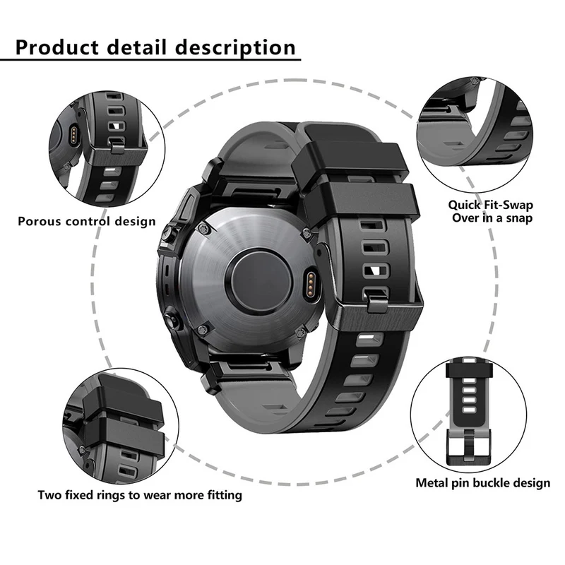 KALEBOL KLB-SSGJ-001 Garmin Fenix 7X / 7X Pro Silicone Watch Band 26mm Strap Dual Color - Orange+Black