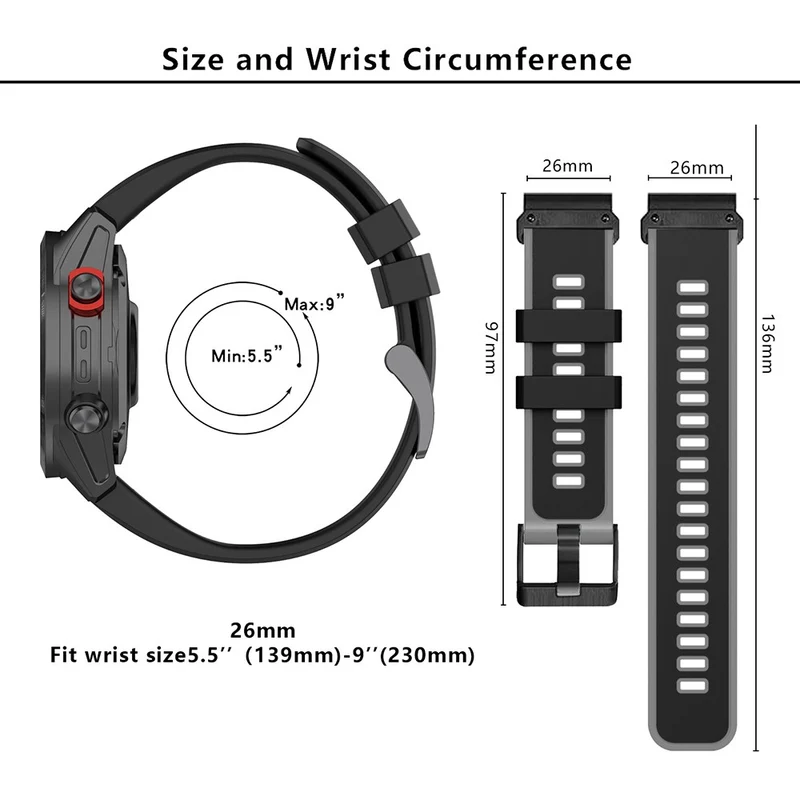KALEBOL KLB-SSGJ-001 Garmin Fenix 7X / 7X Pro Silicone Watch Band 26mm Strap Dual Color - Orange+Black