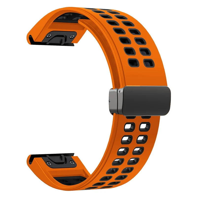 Garmin Fenix 7X Pro / Fenix 7X Magnetic Buckle Replacement Band 26mm Silicone Strap - Orange+Black