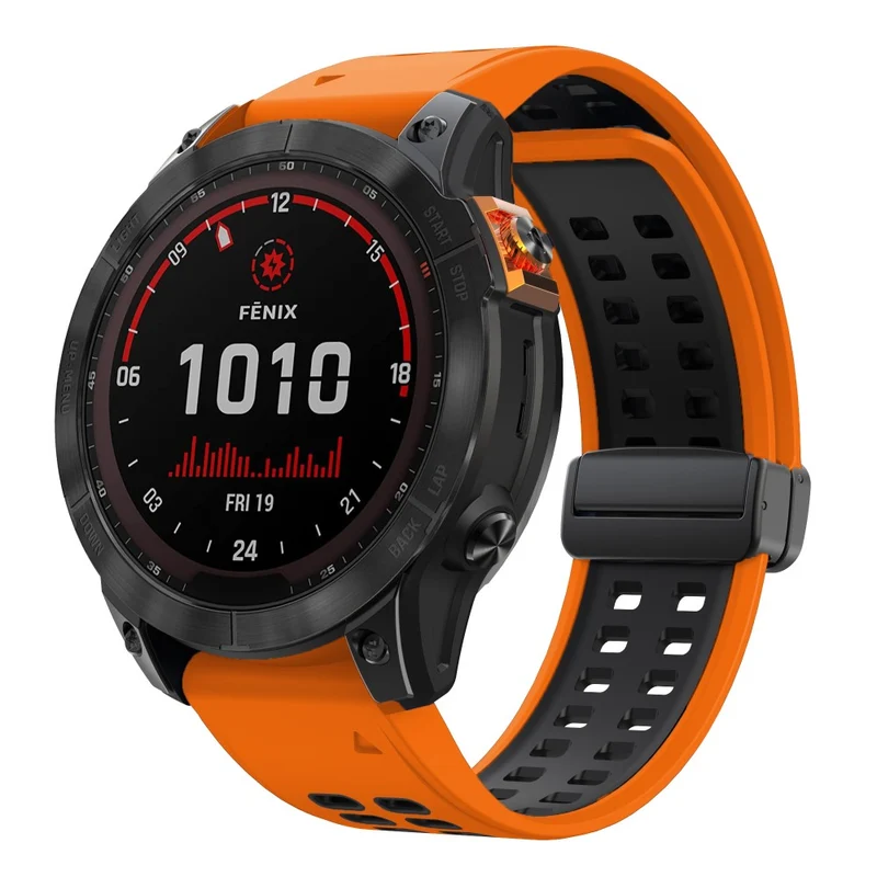Garmin Fenix 7X Pro / Fenix 7X Magnetic Buckle Replacement Band 26mm Silicone Strap - Orange+Black