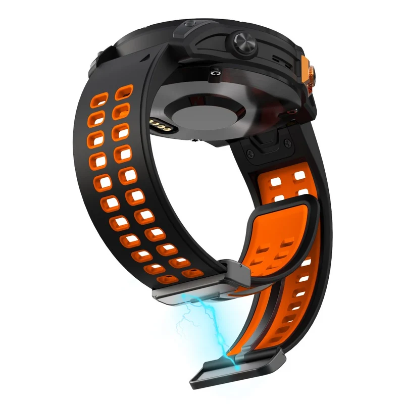 Garmin Fenix 7X Pro / Fenix 7X Magnetic Buckle Replacement Band 26mm Silicone Strap - Orange+Black