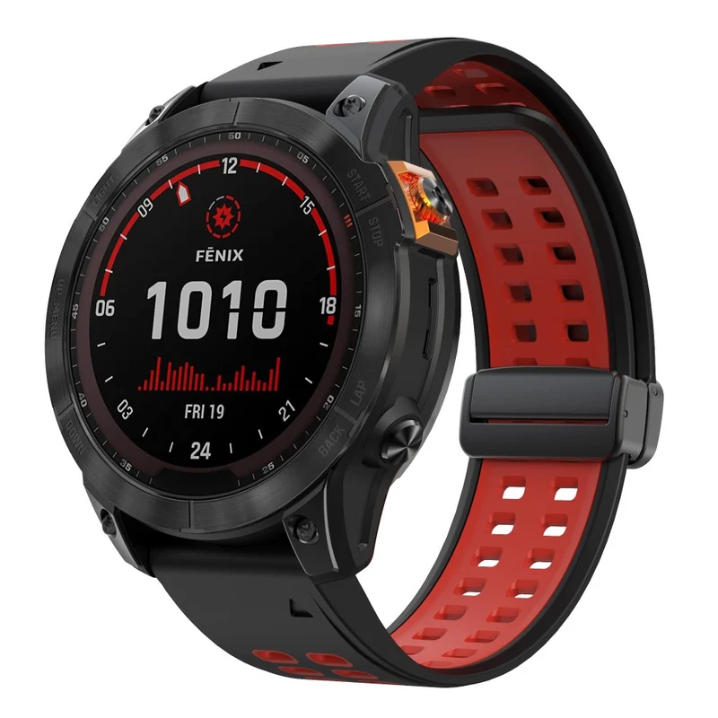 Garmin Fenix 7X Pro / Fenix 7X Magnetic Buckle Replacement Band 26mm Silicone Strap - Orange+Black