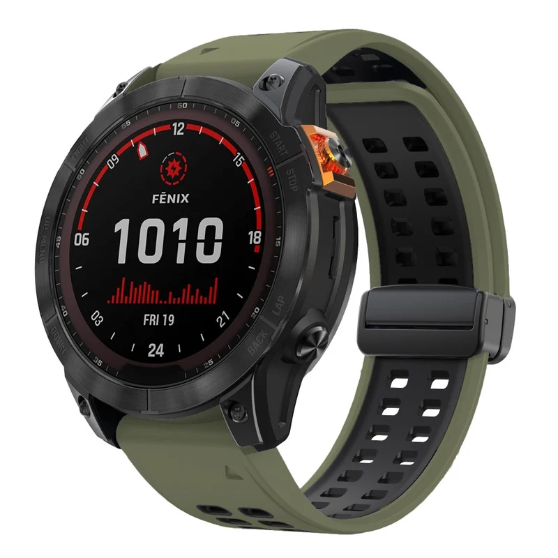 Garmin Fenix 7X Pro / Fenix 7X Magnetic Buckle Replacement Band 26mm Silicone Strap - Orange+Black