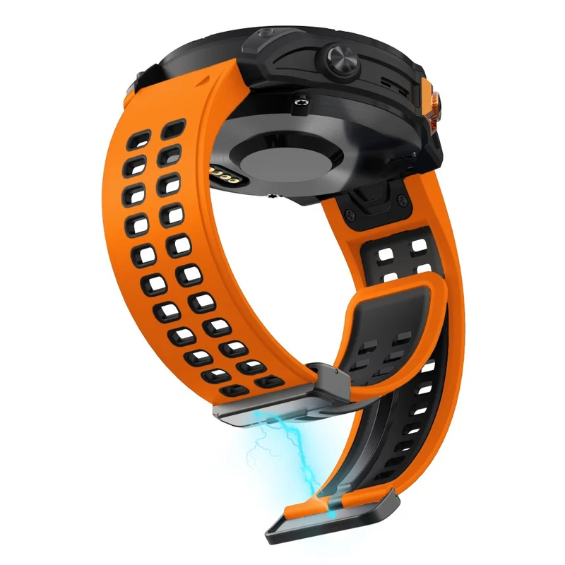 Garmin Fenix 7 Pro / Fenix 7 Replacement Band 22mm Silicone Strap with Magnetic Buckle - Orange+Black