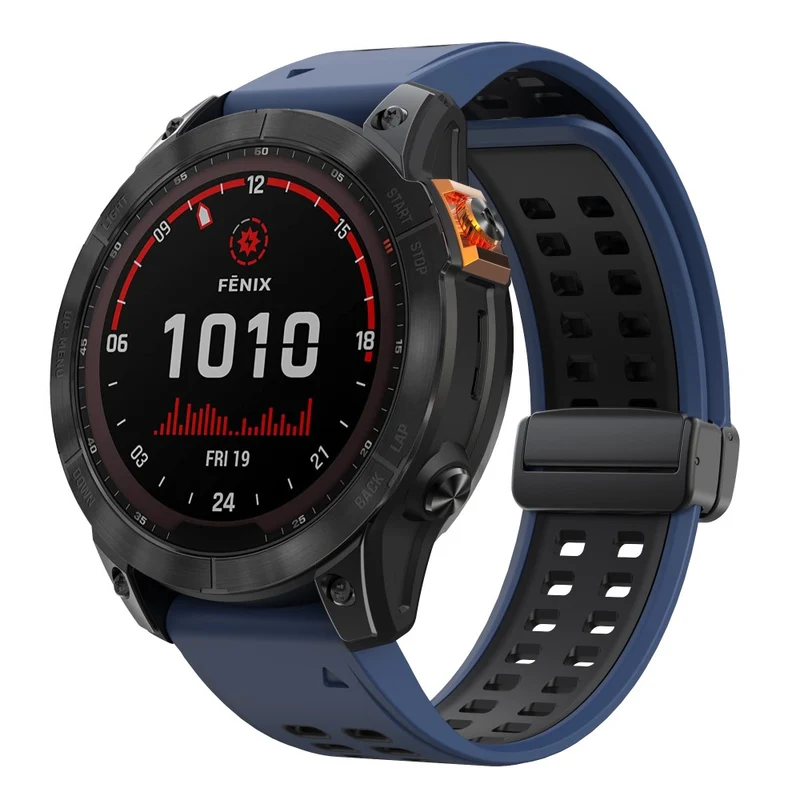 Garmin Fenix 7 Pro / Fenix 7 Replacement Band 22mm Silicone Strap with Magnetic Buckle - Orange+Black