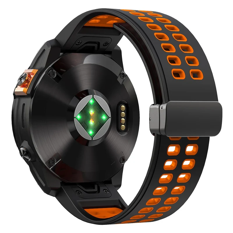 Garmin Fenix 7 Pro / Fenix 7 Replacement Band 22mm Silicone Strap with Magnetic Buckle - Orange+Black