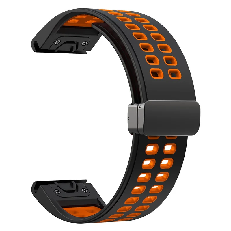 Garmin Fenix 7 Pro / Fenix 7 Replacement Band 22mm Silicone Strap with Magnetic Buckle - Orange+Black