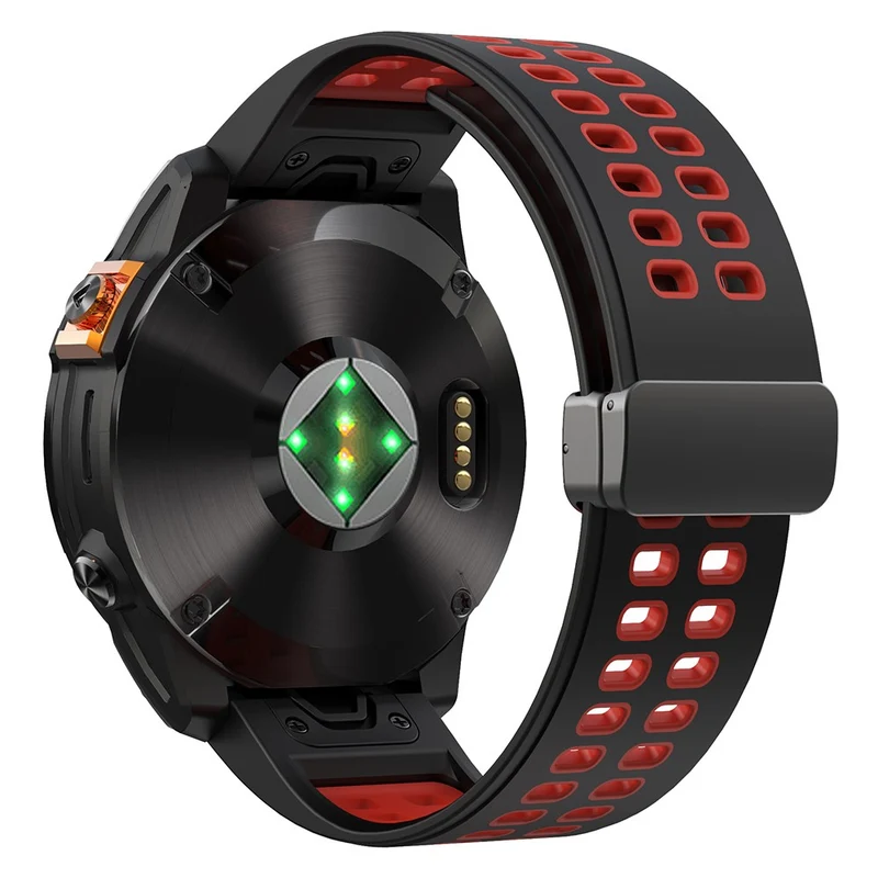 Garmin Fenix 7 Pro / Fenix 7 Replacement Band 22mm Silicone Strap with Magnetic Buckle - Orange+Black