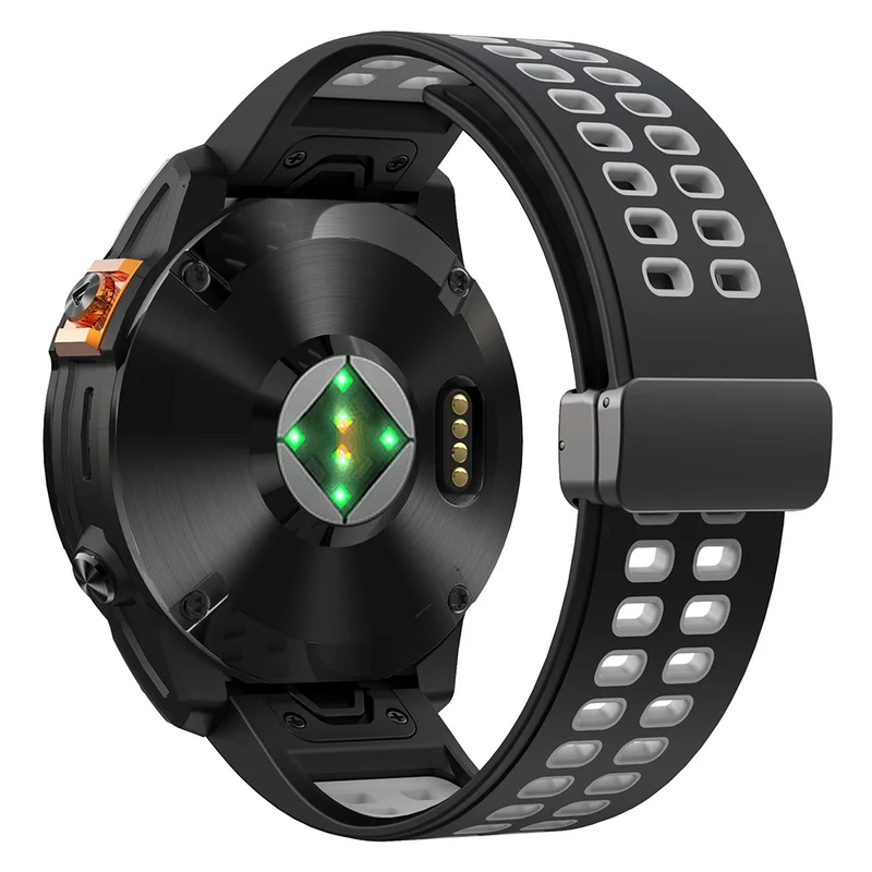 Garmin Fenix 7 Pro / Fenix 7 Replacement Band 22mm Silicone Strap with Magnetic Buckle - Orange+Black