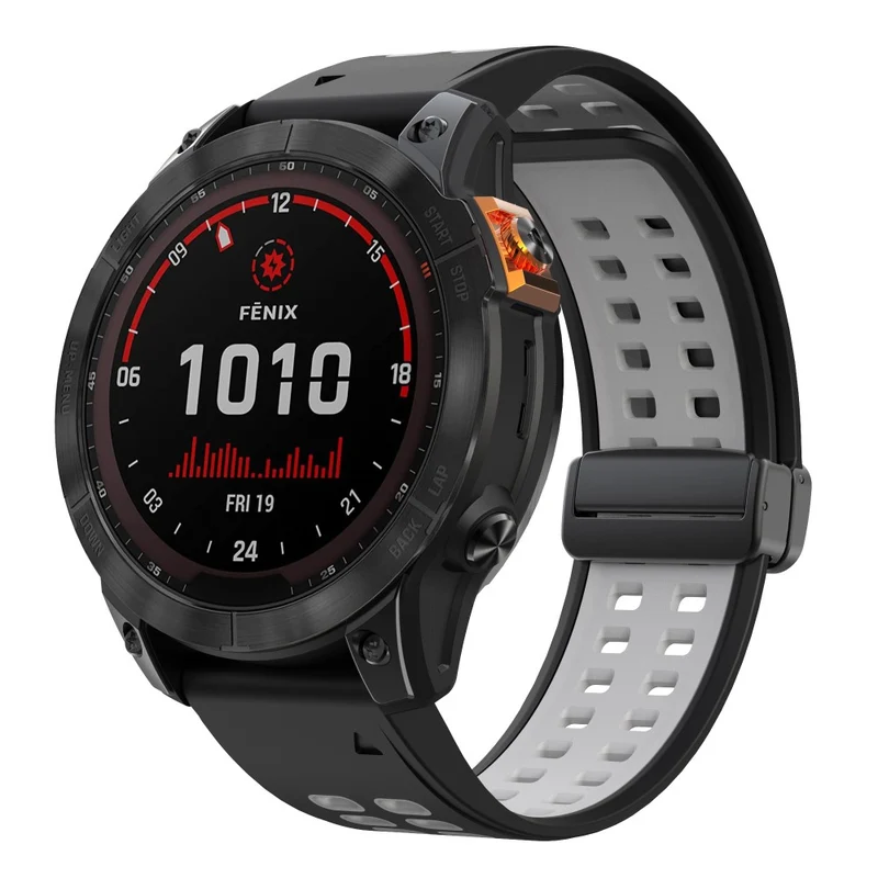 Garmin Fenix 7 Pro / Fenix 7 Replacement Band 22mm Silicone Strap with Magnetic Buckle - Orange+Black