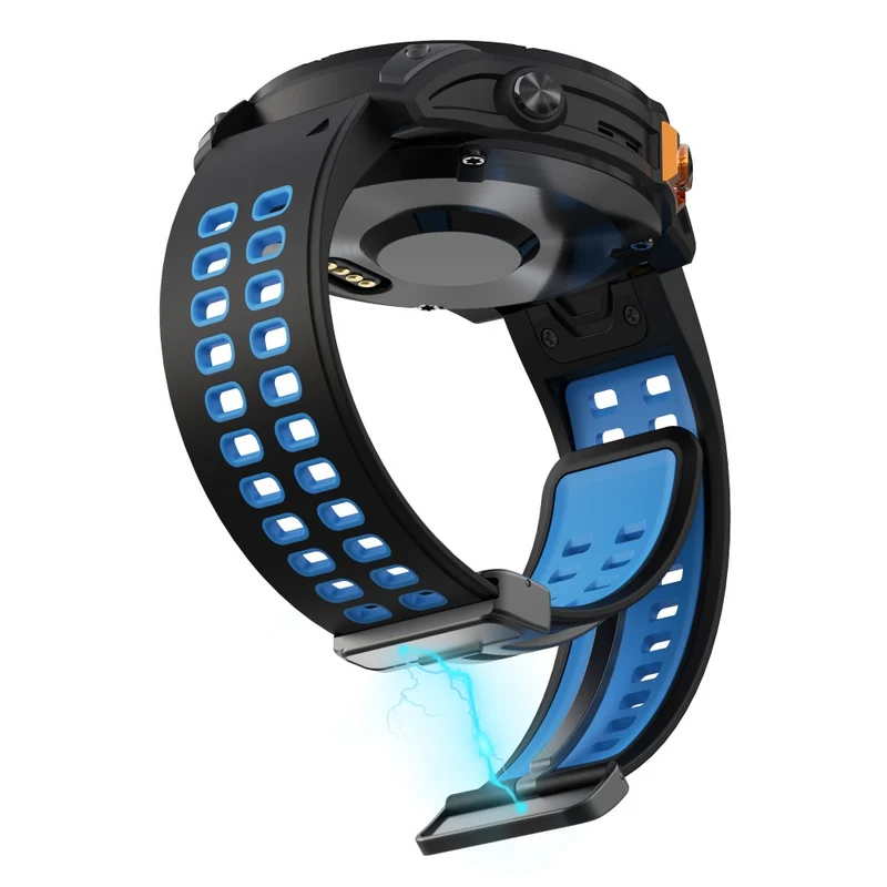 Garmin Fenix 7 Pro / Fenix 7 Replacement Band 22mm Silicone Strap with Magnetic Buckle - Orange+Black