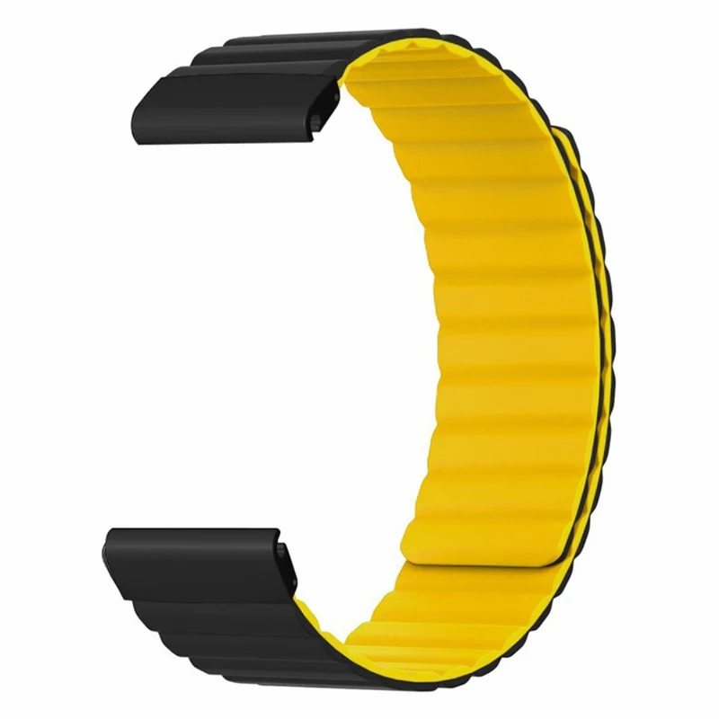 Garmin 26mm Quickfit Universal Flexible Watch Band Magnetic Strap Replacement with Bump Resistant Connector - Black+Yellow
