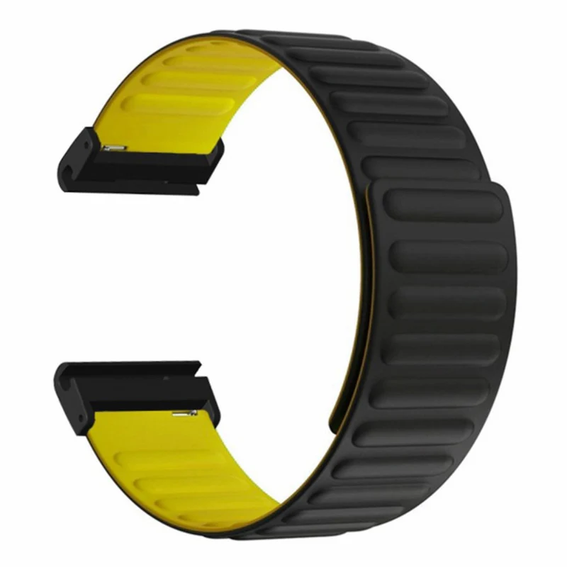Garmin 26mm Quickfit Universal Flexible Watch Band Magnetic Strap Replacement with Bump Resistant Connector - Black+Yellow