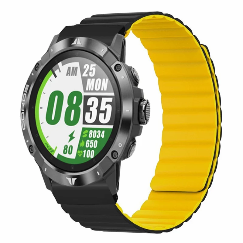 Garmin 26mm Quickfit Universal Flexible Watch Band Magnetic Strap Replacement with Bump Resistant Connector - Black+Yellow