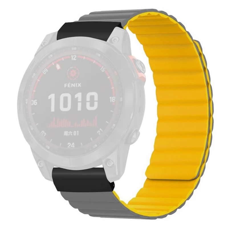 Garmin 26mm Quickfit Universal Flexible Watch Band Magnetic Strap Replacement with Bump Resistant Connector - Black+Yellow