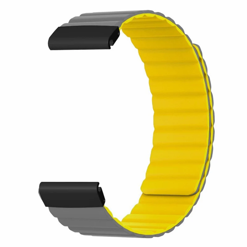 Garmin 26mm Quickfit Universal Flexible Watch Band Magnetic Strap Replacement with Bump Resistant Connector - Black+Yellow