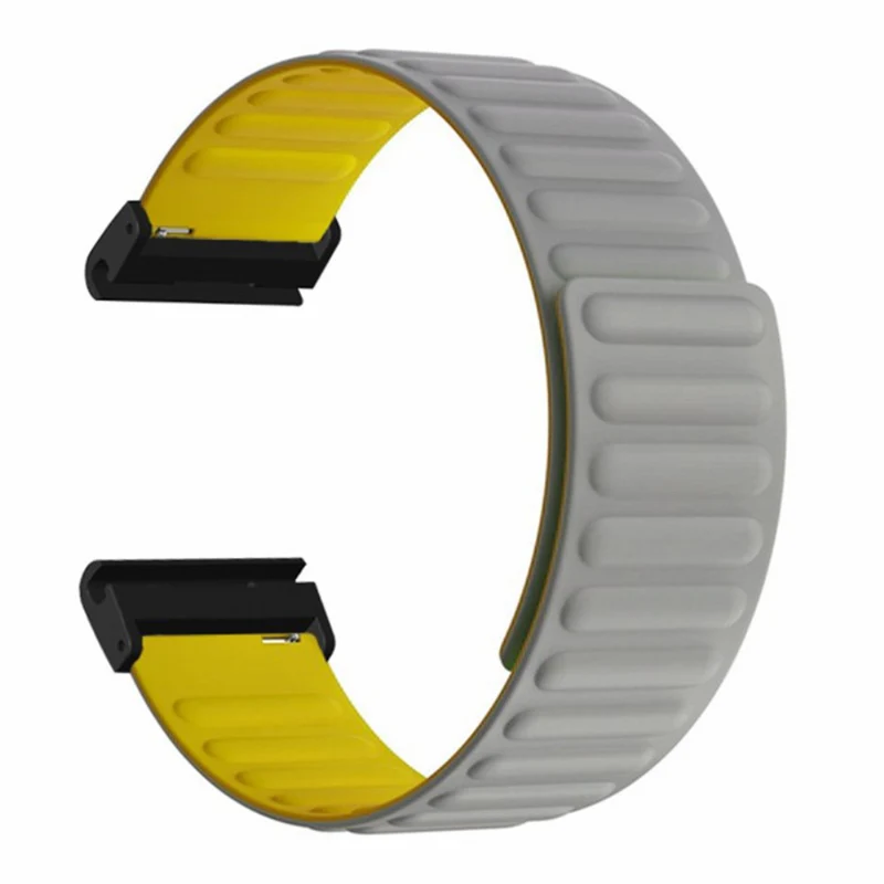 Garmin 26mm Quickfit Universal Flexible Watch Band Magnetic Strap Replacement with Bump Resistant Connector - Black+Yellow