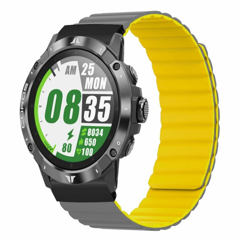 Garmin 26mm Quickfit Universal Flexible Watch Band Magnetic Strap Replacement with Bump Resistant Connector - Black+Yellow