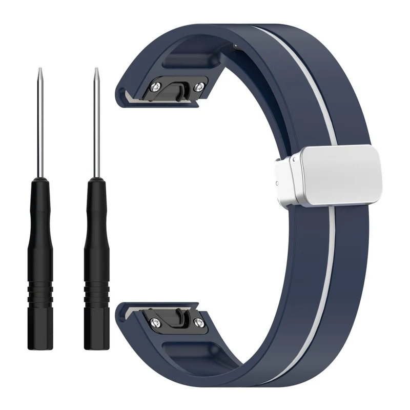 Garmin Fenix 7S / 6S Pro / 5S Plus / Instinct 2S Flexible Watch Bands Silver Buckle 20mm Dual Color Stripes Strap - Midnight Blue+White