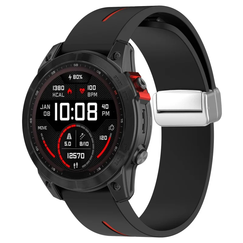 Garmin Fenix 7S / 6S Pro / 5S Plus / Instinct 2S Flexible Watch Bands Silver Buckle 20mm Dual Color Stripes Strap - Midnight Blue+White