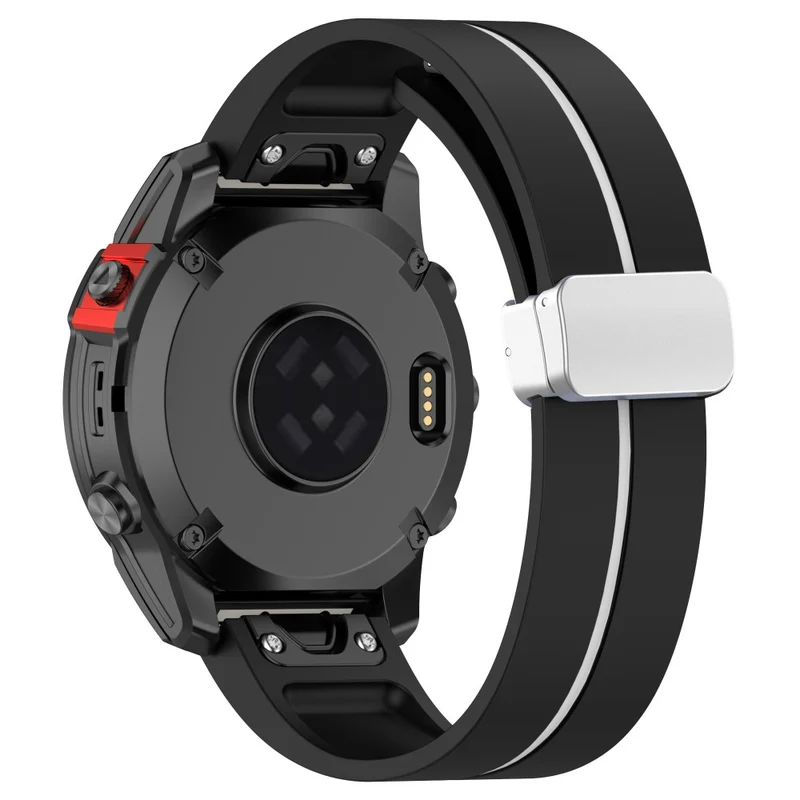 Garmin Fenix 7S / 6S Pro / 5S Plus / Instinct 2S Flexible Watch Bands Silver Buckle 20mm Dual Color Stripes Strap - Midnight Blue+White
