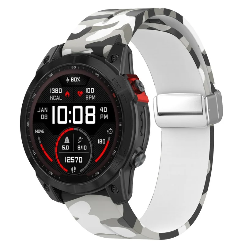Garmin Fenix 7S / 6S Pro / 5S Plus / Instinct 2S Camouflage Watch Bands Silver Buckle 20mm Sports Strap - Camo White