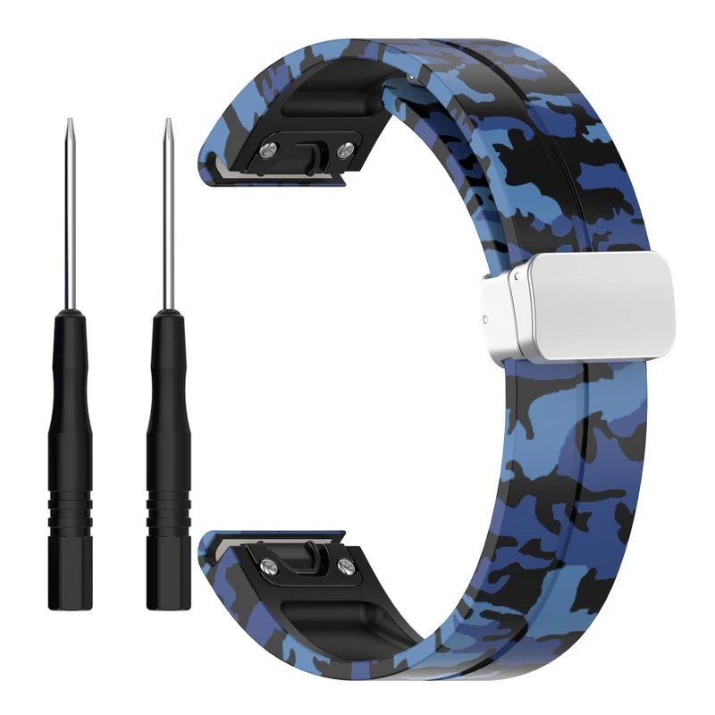 Garmin Fenix 7S / 6S Pro / 5S Plus / Instinct 2S Camouflage Watch Bands Silver Buckle 20mm Sports Strap - Camo White