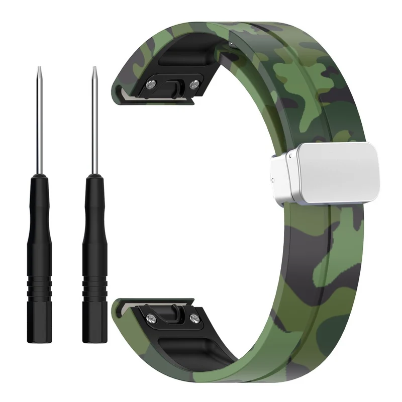 Garmin Fenix 7S / 6S Pro / 5S Plus / Instinct 2S Camouflage Watch Bands Silver Buckle 20mm Sports Strap - Camo White