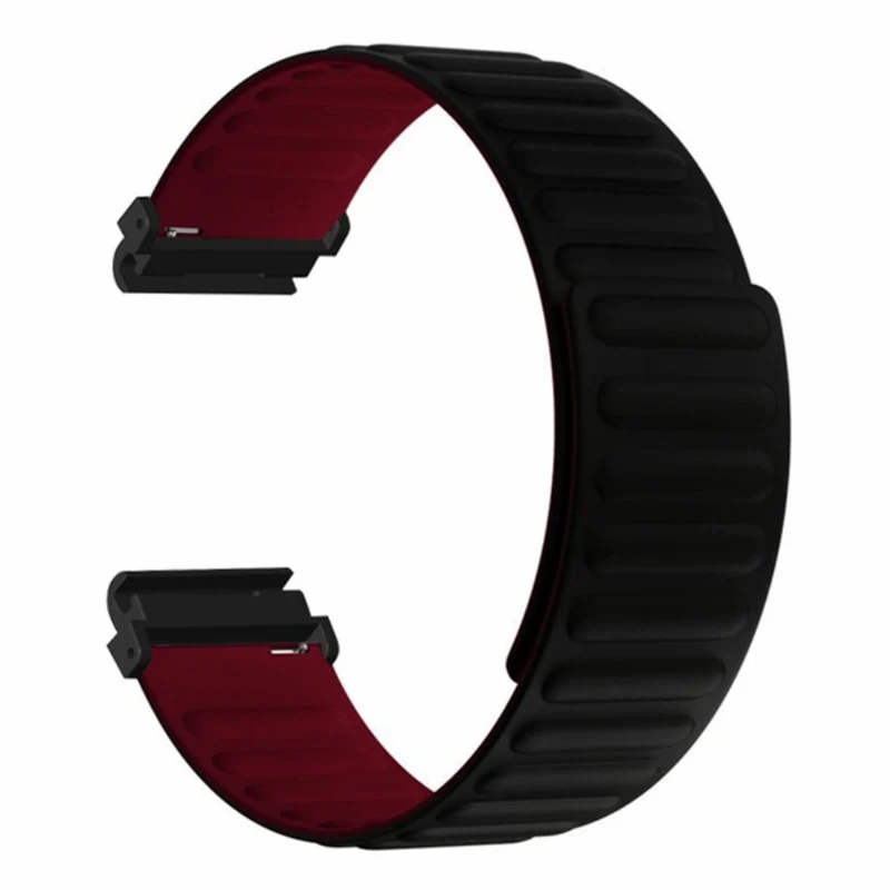 Garmin Fenix 7S / 6S / 5S Watch Band Replacement Magnetic Flexible Strap with 20mm Bump Resistant Connector - Black+Wine Red