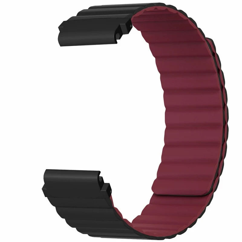 Garmin Fenix 7S / 6S / 5S Watch Band Replacement Magnetic Flexible Strap with 20mm Bump Resistant Connector - Black+Wine Red