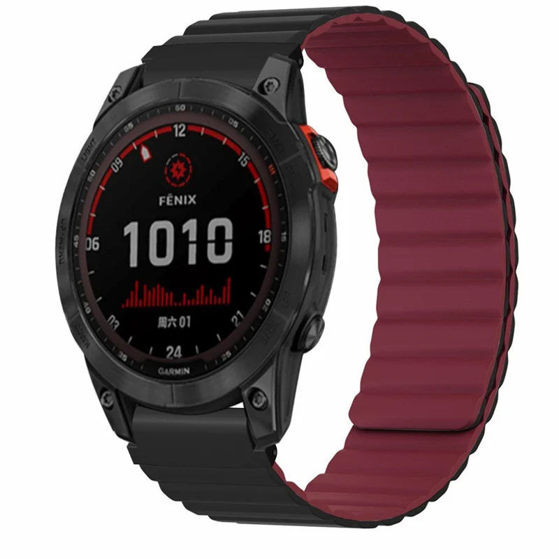 Garmin Fenix 7S / 6S / 5S Watch Band Replacement Magnetic Flexible Strap with 20mm Bump Resistant Connector - Black+Wine Red