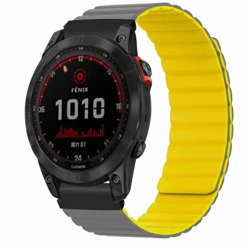 Garmin Fenix 7S / 6S / 5S Watch Band Replacement Magnetic Flexible Strap with 20mm Bump Resistant Connector - Black+Wine Red