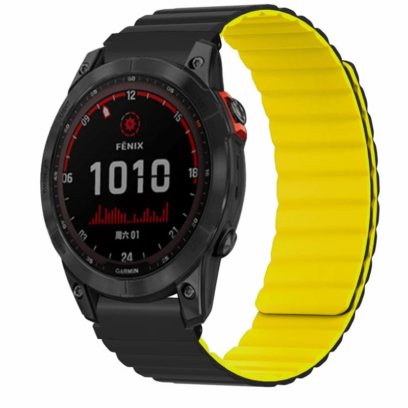Garmin Fenix 7S / 6S / 5S Watch Band Replacement Magnetic Flexible Strap with 20mm Bump Resistant Connector - Black+Wine Red