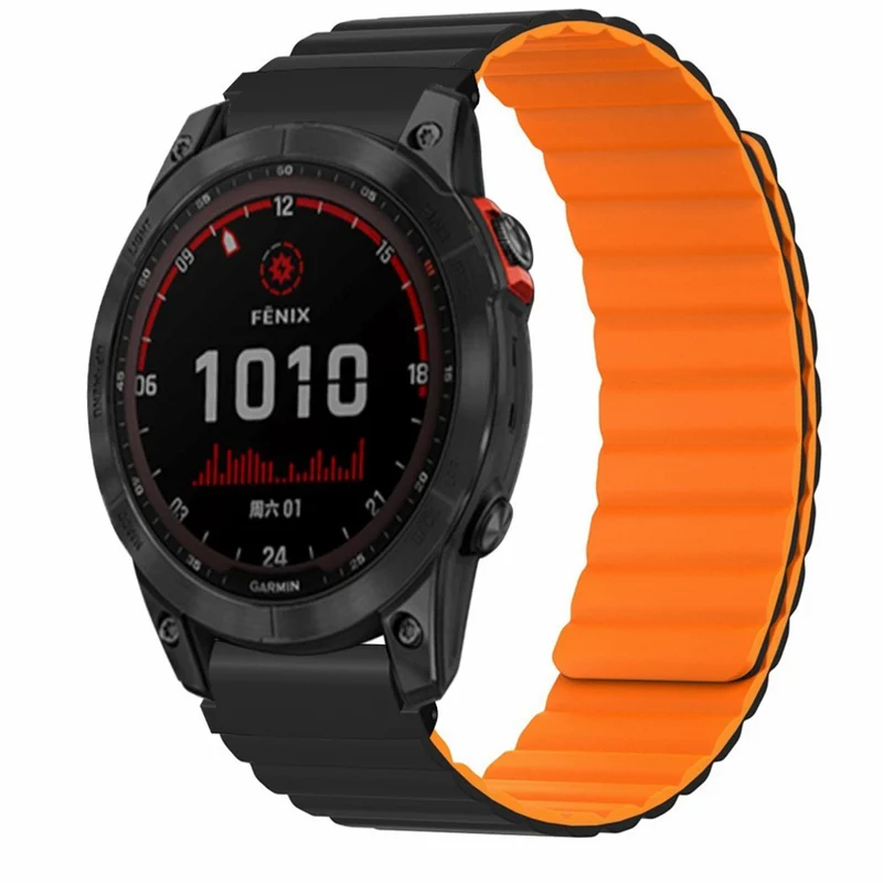 Garmin Fenix 7S / 6S / 5S Watch Band Replacement Magnetic Flexible Strap with 20mm Bump Resistant Connector - Black+Wine Red