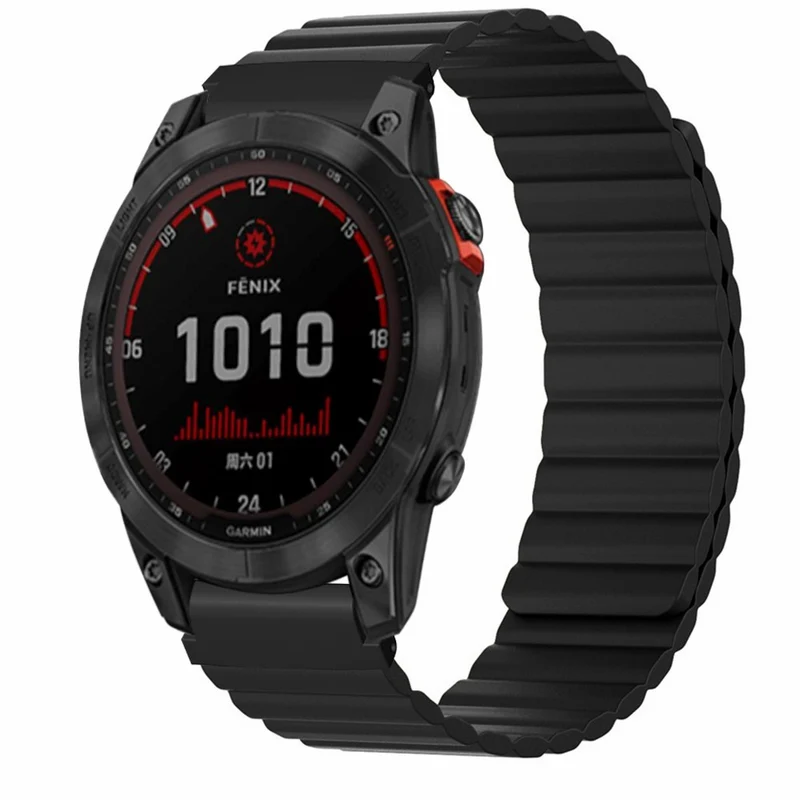 Garmin Fenix 7S / 6S / 5S Watch Band Replacement Magnetic Flexible Strap with 20mm Bump Resistant Connector - Black+Wine Red