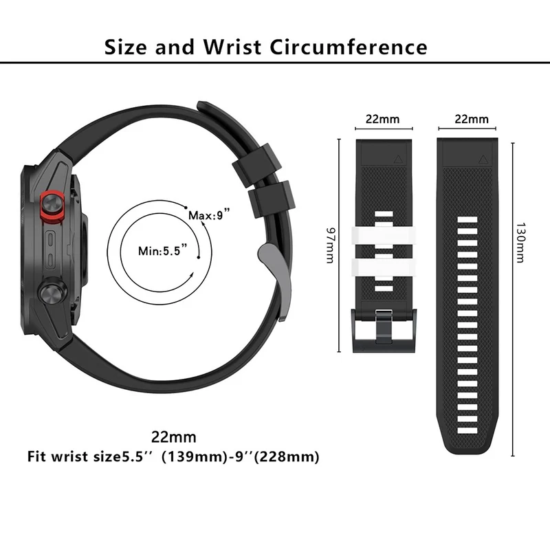 KALEBOL KLB-SSGJ-001 Garmin Fenix 7 / Fenix 7 Pro Sport Straps 22mm Silicone Watch Band - Black+White