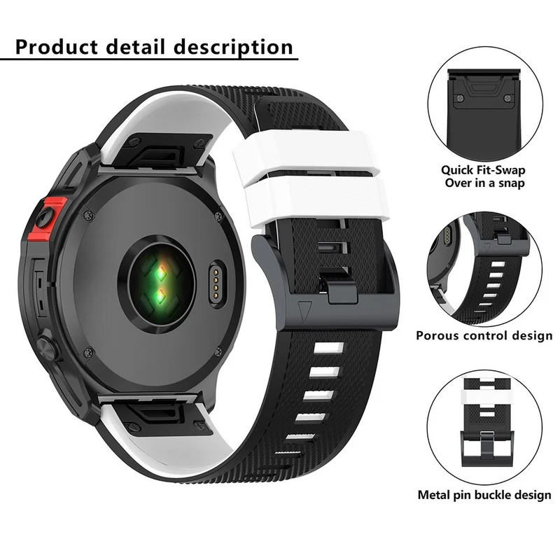 KALEBOL KLB-SSGJ-001 Garmin Fenix 7 / Fenix 7 Pro Sport Straps 22mm Silicone Watch Band - Black+White
