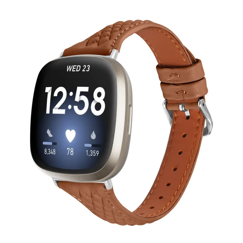 Fitbit Versa 4 / Sense 2 Replacement Band Top-Layer Cow Leather Watch Strap - Apricot