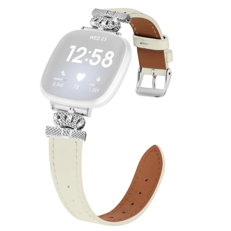 Fitbit Versa 4 / Sense 2 Genuine Cow Leather Crown Rhinestone Watch Strap