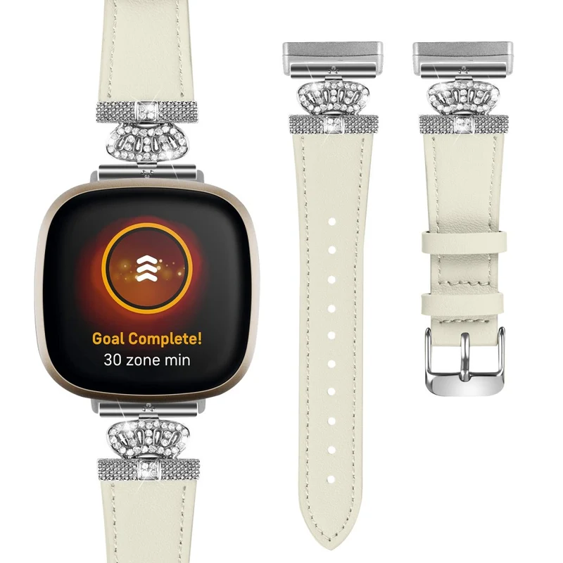 Fitbit Versa 4 / Sense 2 Genuine Cow Leather Crown Rhinestone Watch Strap