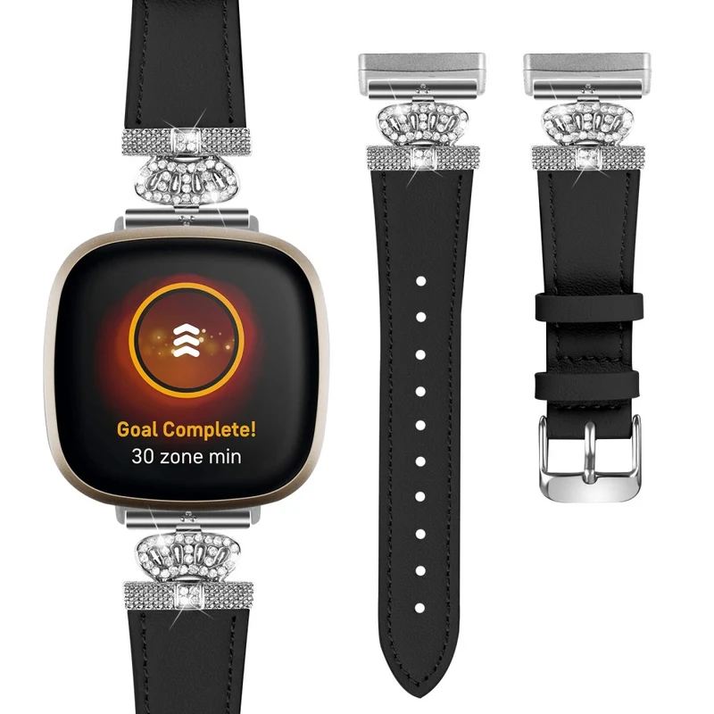 Fitbit Versa 4 / Sense 2 Genuine Cow Leather Crown Rhinestone Watch Strap