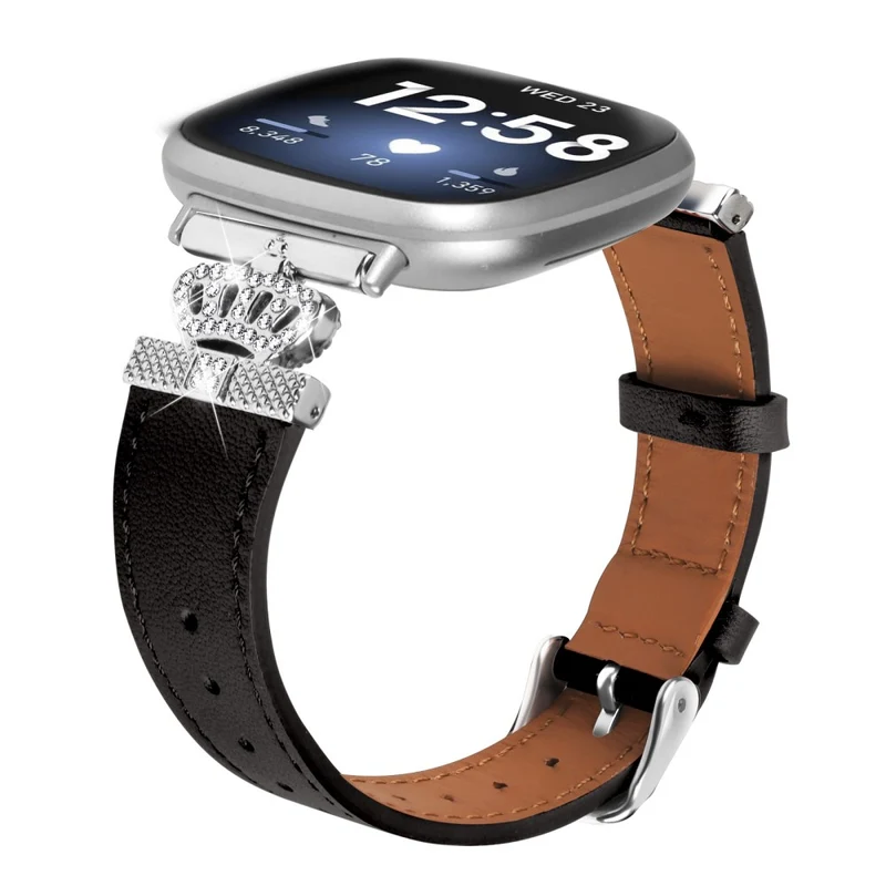 Fitbit Versa 4 / Sense 2 Genuine Cow Leather Crown Rhinestone Watch Strap