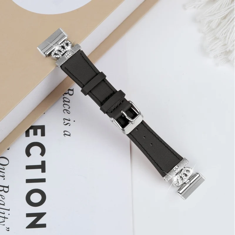 Fitbit Versa 4 / Sense 2 Genuine Cow Leather Crown Rhinestone Watch Strap