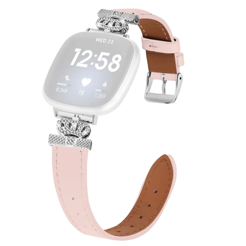 Fitbit Versa 4 / Sense 2 Genuine Cow Leather Crown Rhinestone Watch Strap