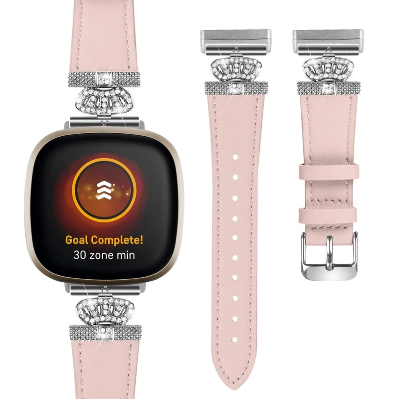 Fitbit Versa 4 / Sense 2 Genuine Cow Leather Crown Rhinestone Watch Strap