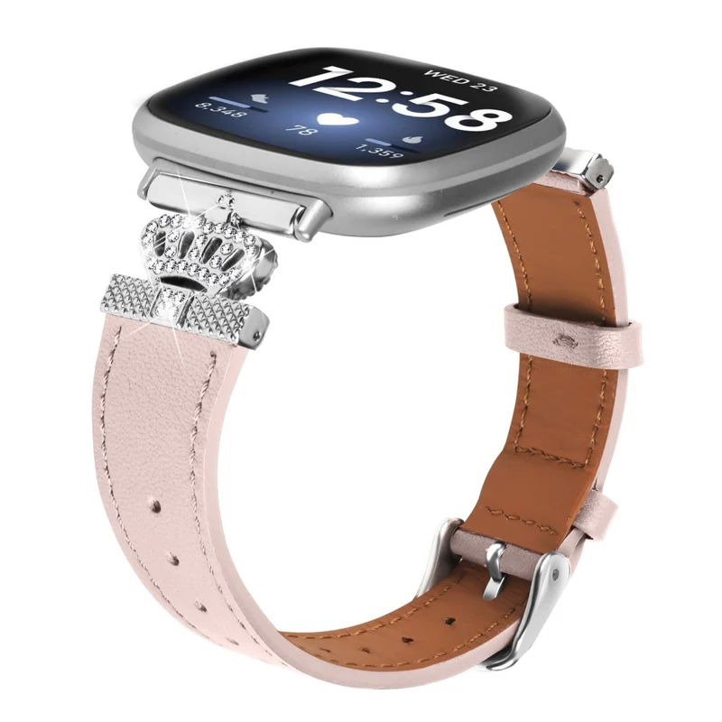 Fitbit Versa 4 / Sense 2 Genuine Cow Leather Crown Rhinestone Watch Strap