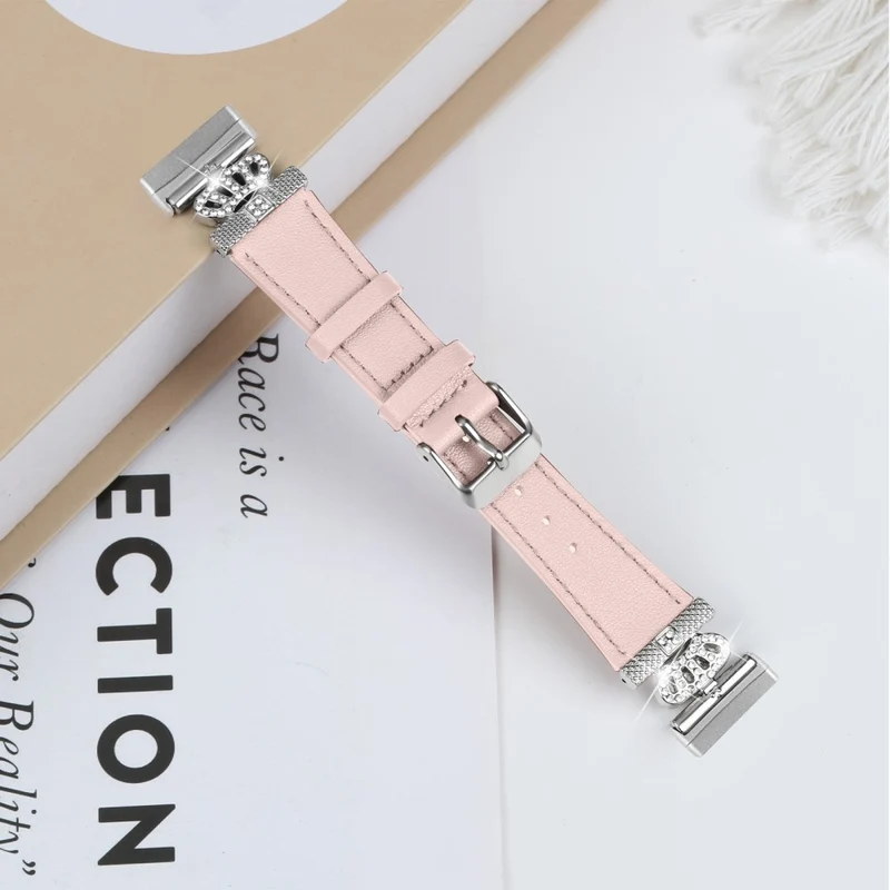 Fitbit Versa 4 / Sense 2 Genuine Cow Leather Crown Rhinestone Watch Strap