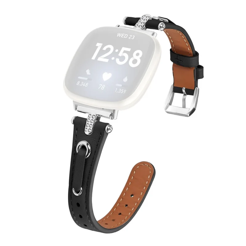 Fitbit Versa 4 / Sense 2 Genuine Cow Leather Strap Rhinestone Watch Wrist Band